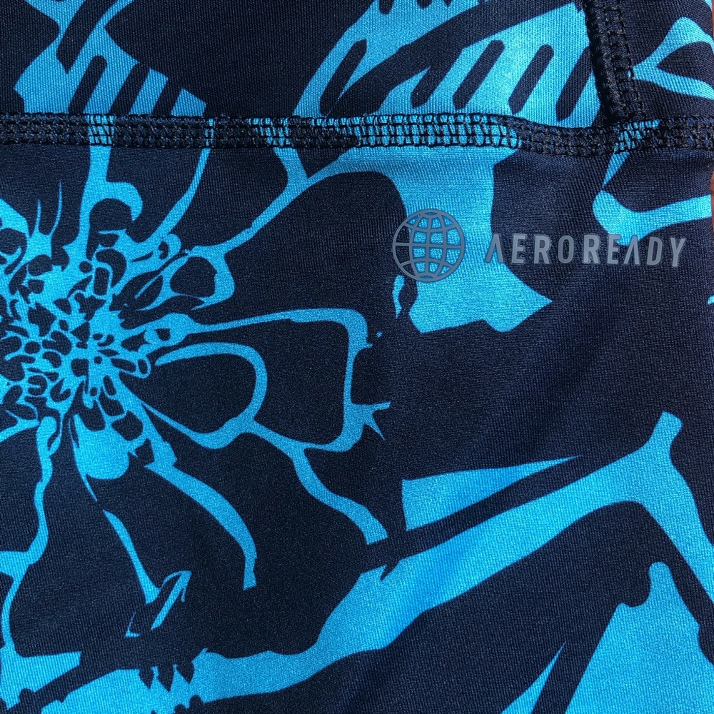 Adidas Optime Superher Training 7/8 Leggings Blue Floral Size Medium —#030 - Picture 11 of 11
